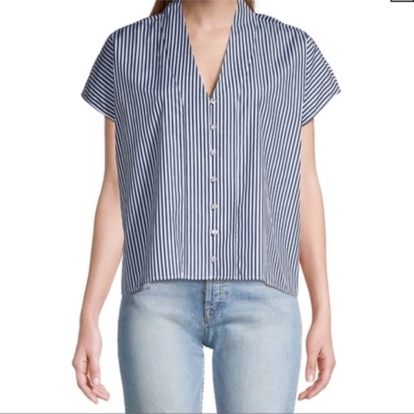 Harshman Tops - Harshman Los Angeles Blue and White Boxy Button Down Blouse